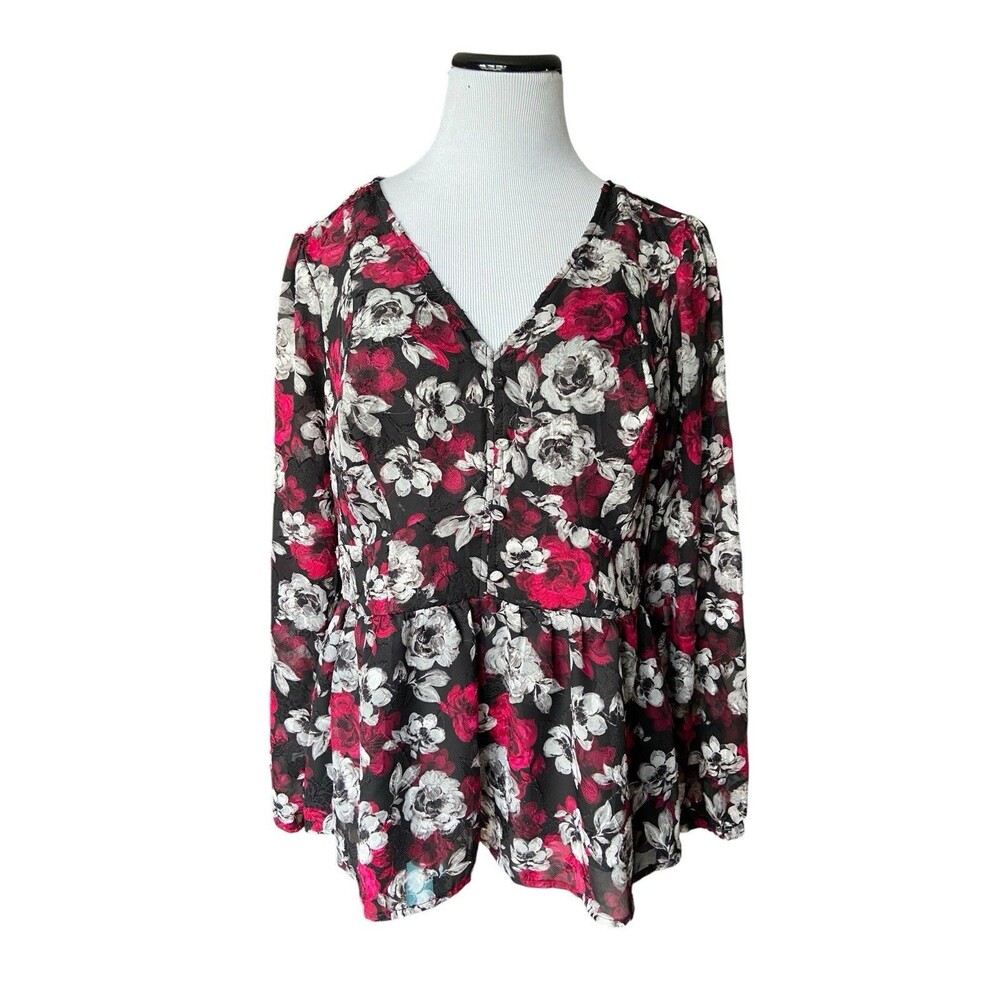 Torrid Womens Romantic Goth Peplum Top Size L Semi Sheer Dark Feminine Babydoll - Picture 1 of 16